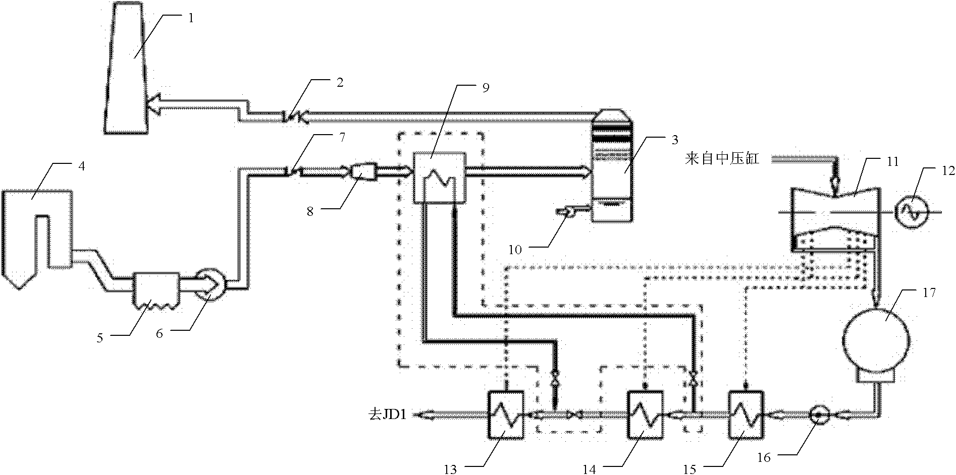 Coal power plant combined type heat pipe flue gas waste heat recovery system and method