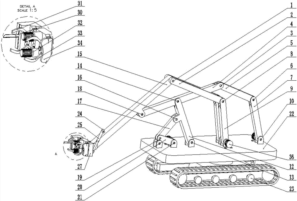 Automatic large-space two-structure-state metamorphic tree pruning and lumbering robot