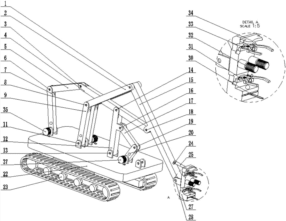 Automatic large-space two-structure-state metamorphic tree pruning and lumbering robot