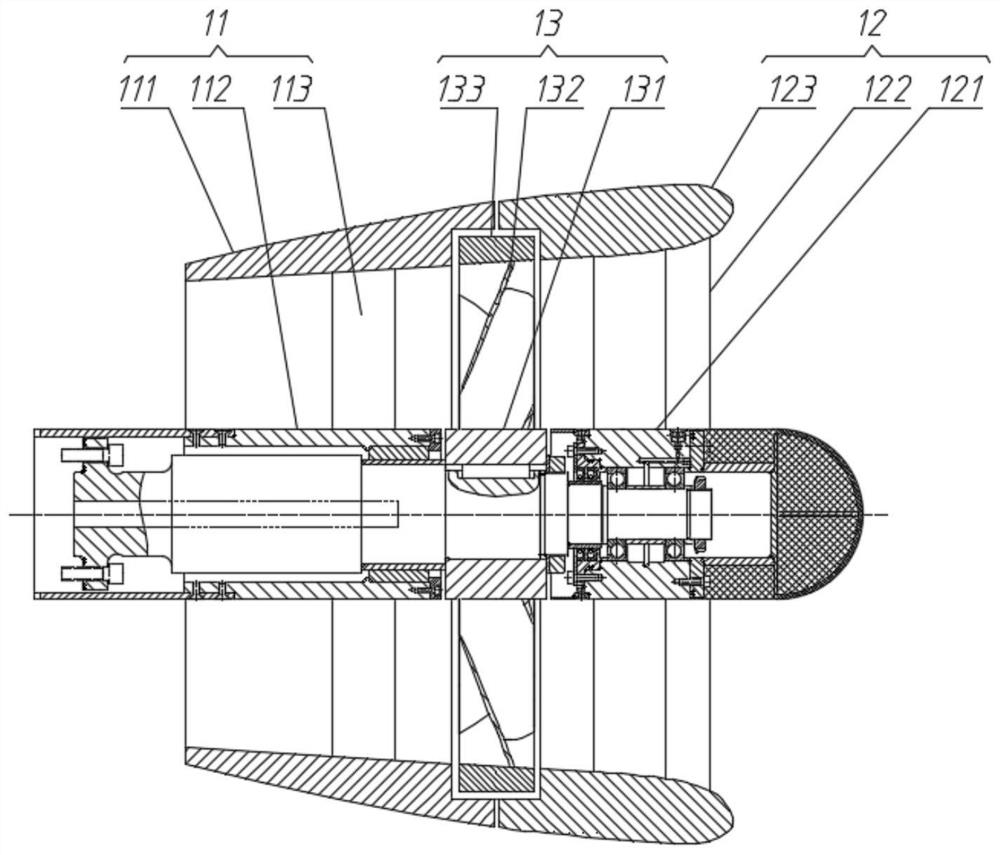 A test device for hydrodynamic performance of a shaftless pump jet propeller