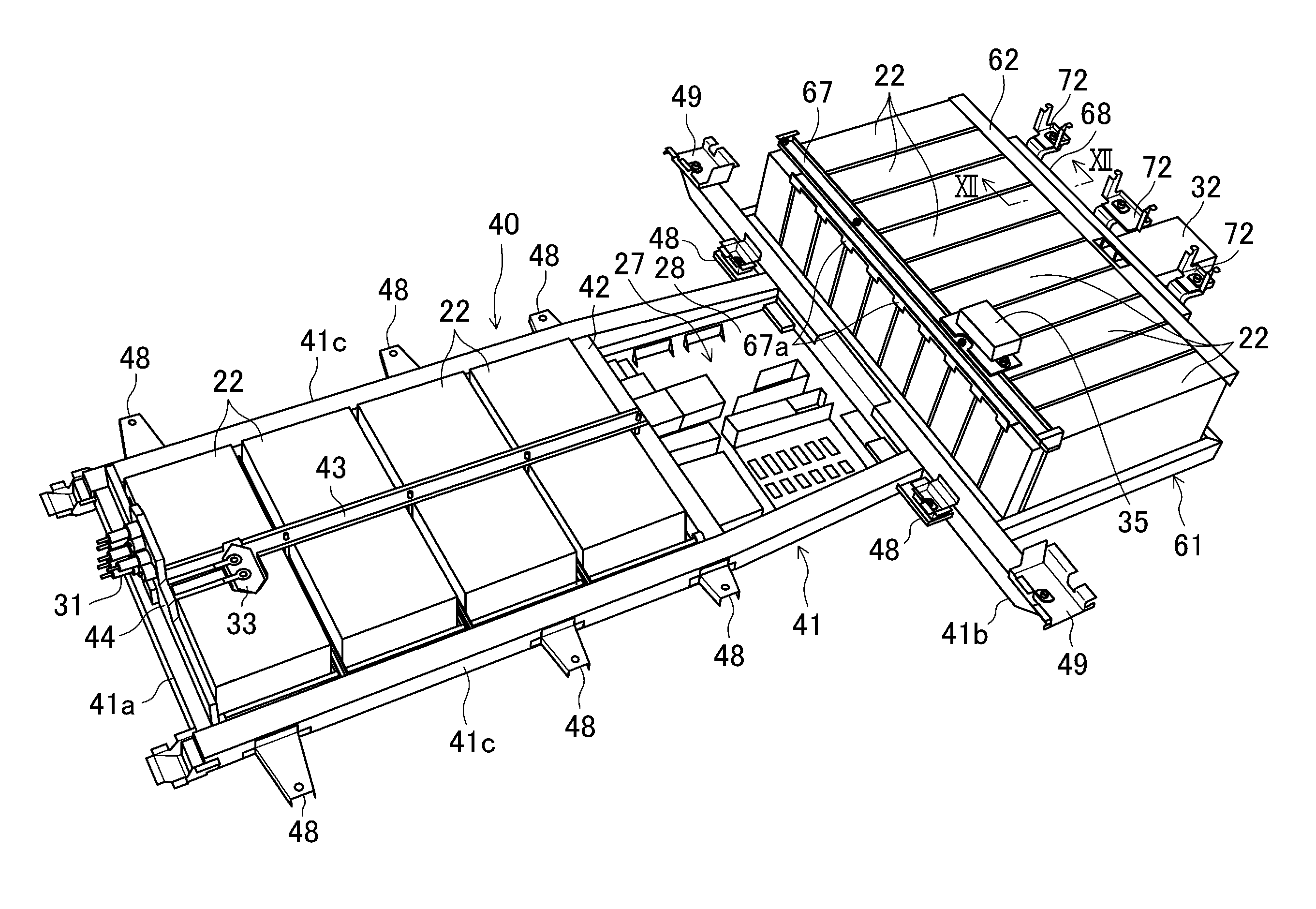 Battery mounting structure of electromotive vehicle