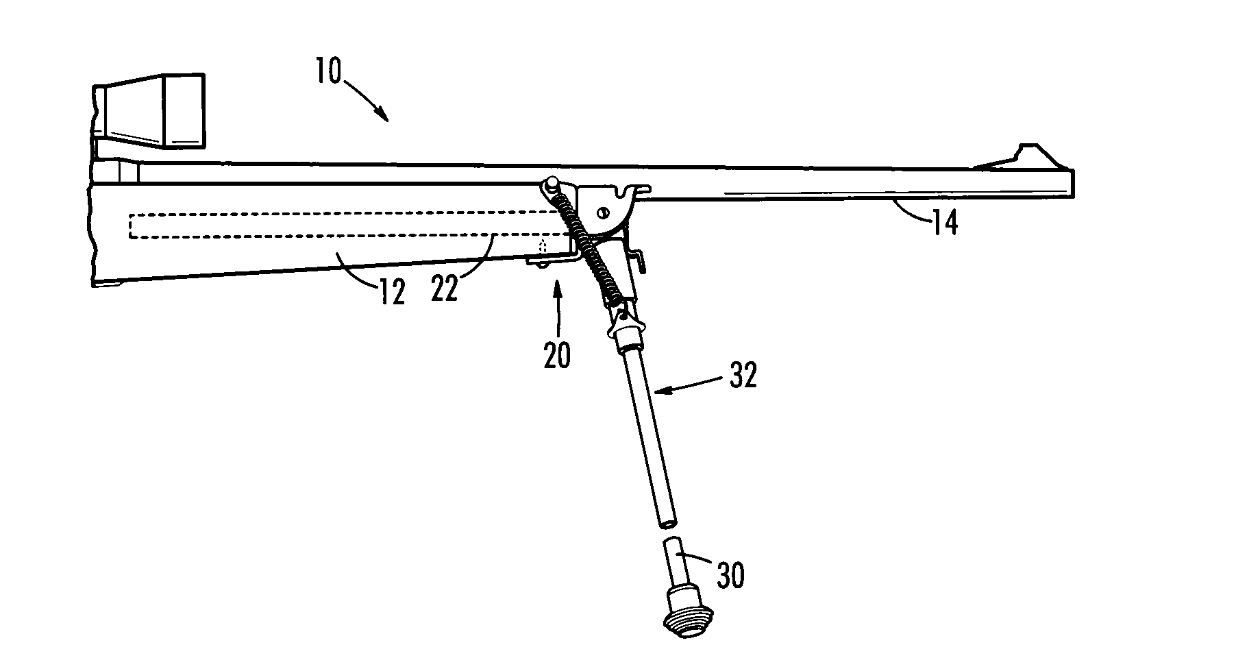 Gun with internally stored bipod