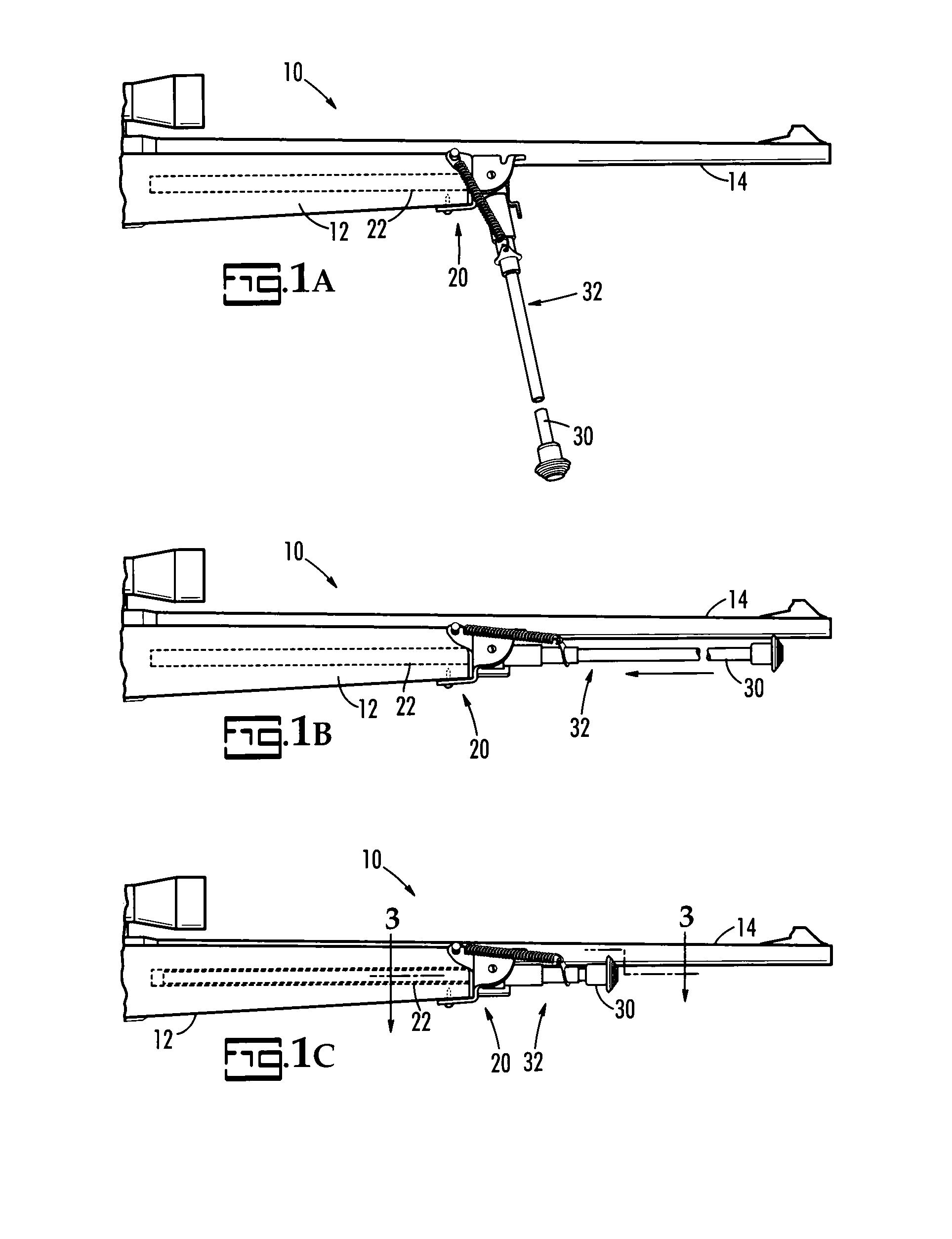 Gun with internally stored bipod