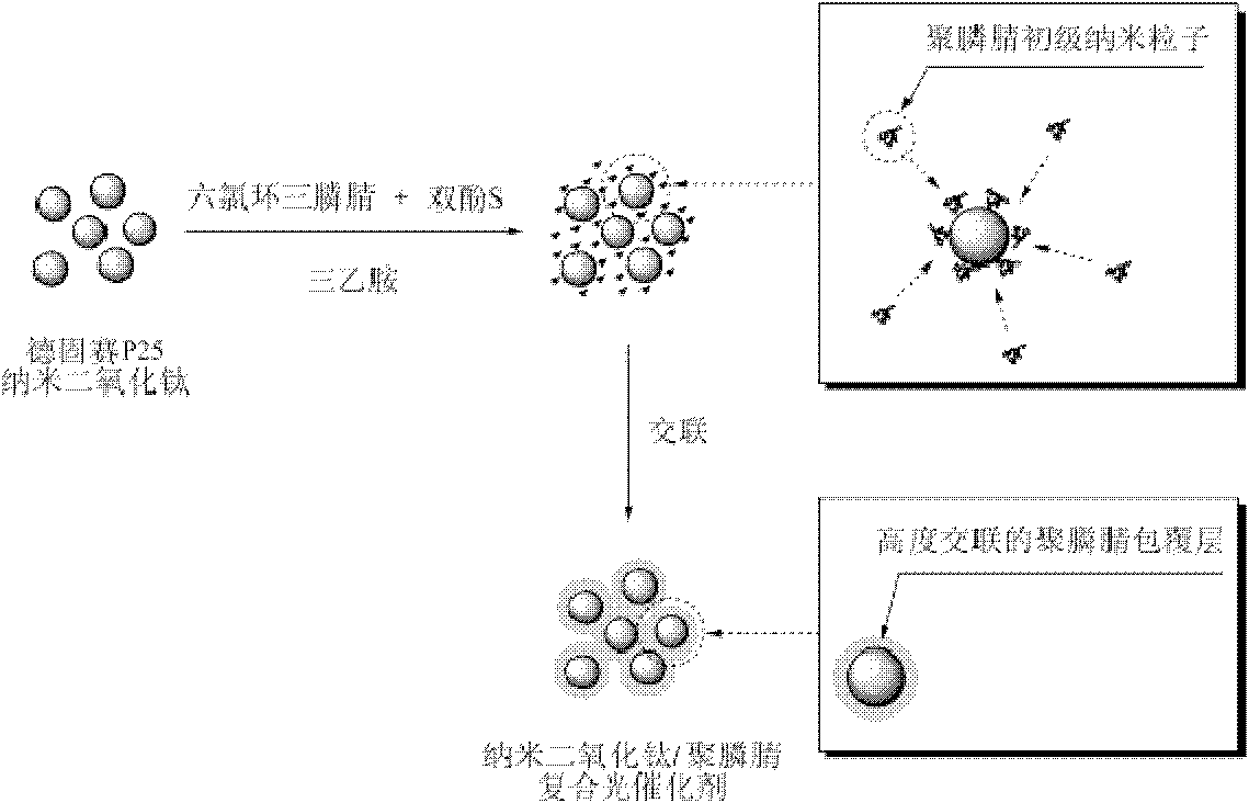 Nano-titanium dioxide and polyphosphazene based composite optical catalyst and preparation method thereof