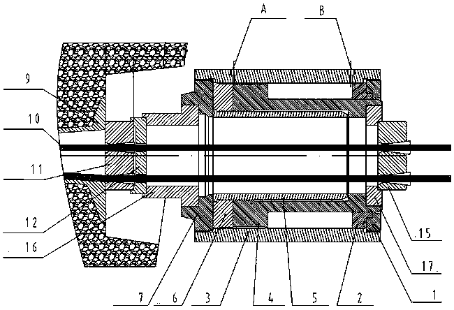 An internal card type hydraulic cylinder for tensioning deep buried anchors