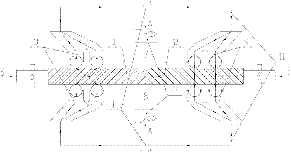 Heat source auxiliary compound double-axis needleless dynamic friction stir welding method