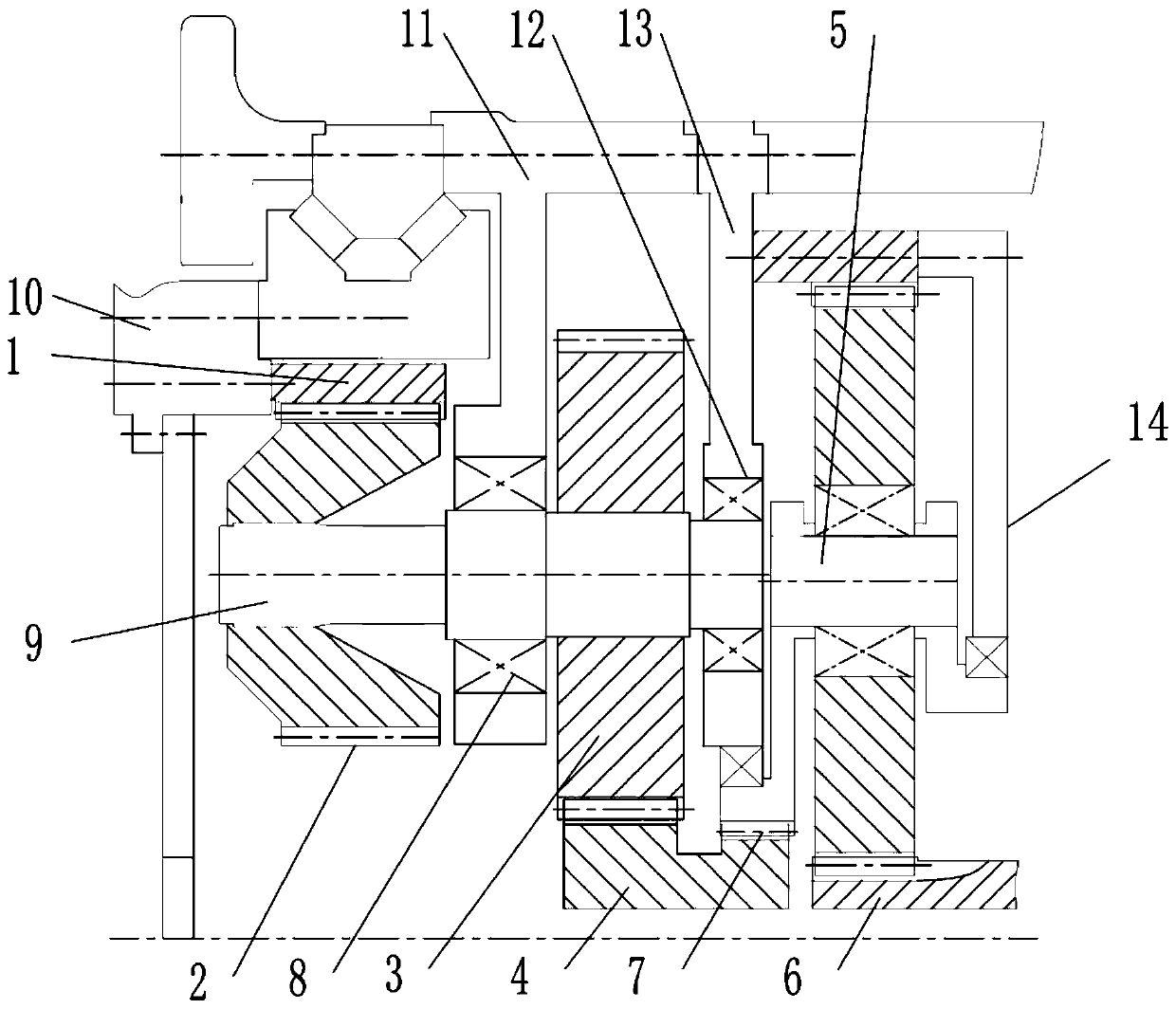 Compact hybrid drive wind generating set gearbox transmission structure