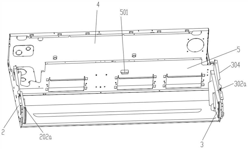 Fixing structure and assembling method of water pan and base installation and hanging installation machine