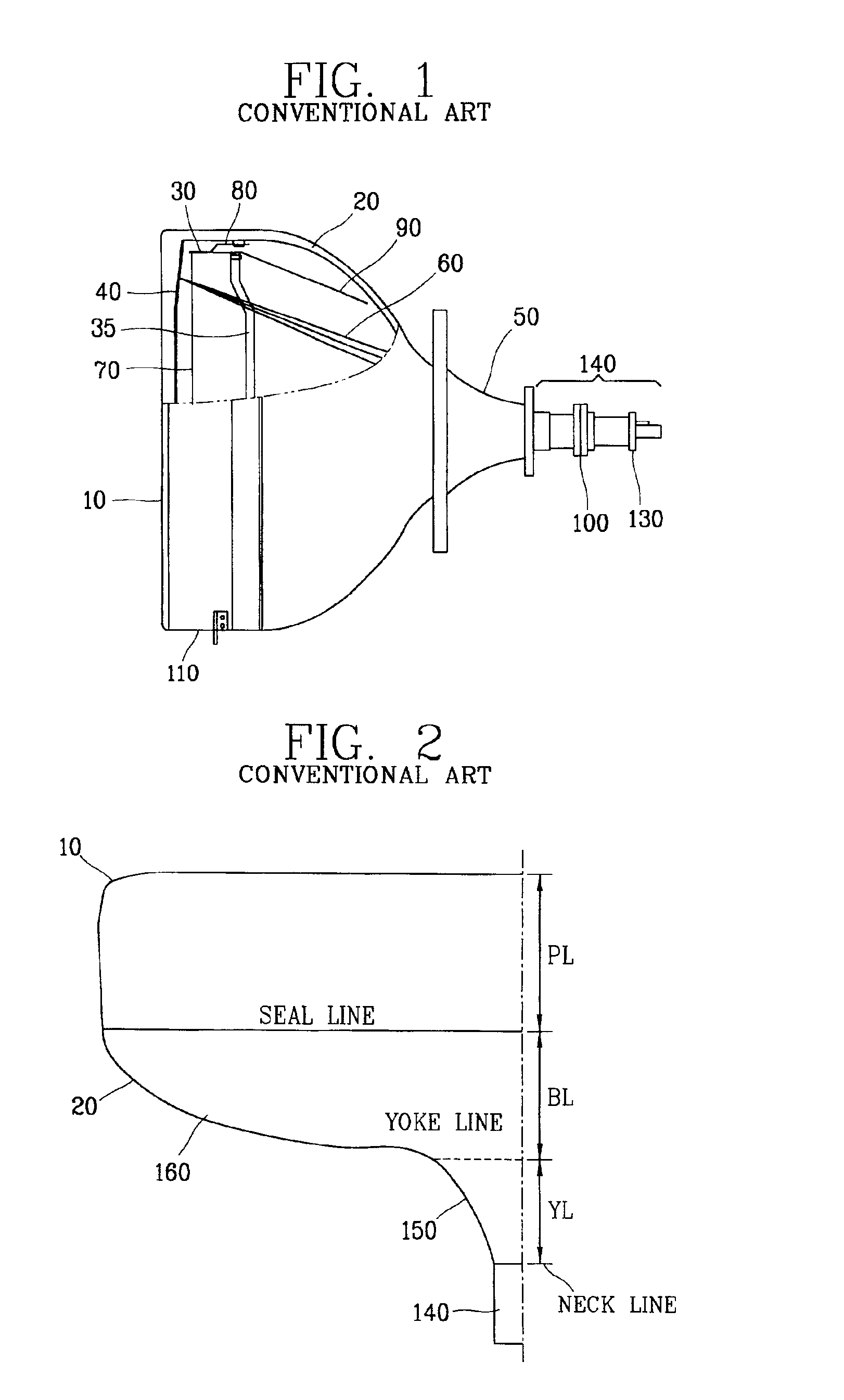 CRT with funnel having quadrangular yoke portion