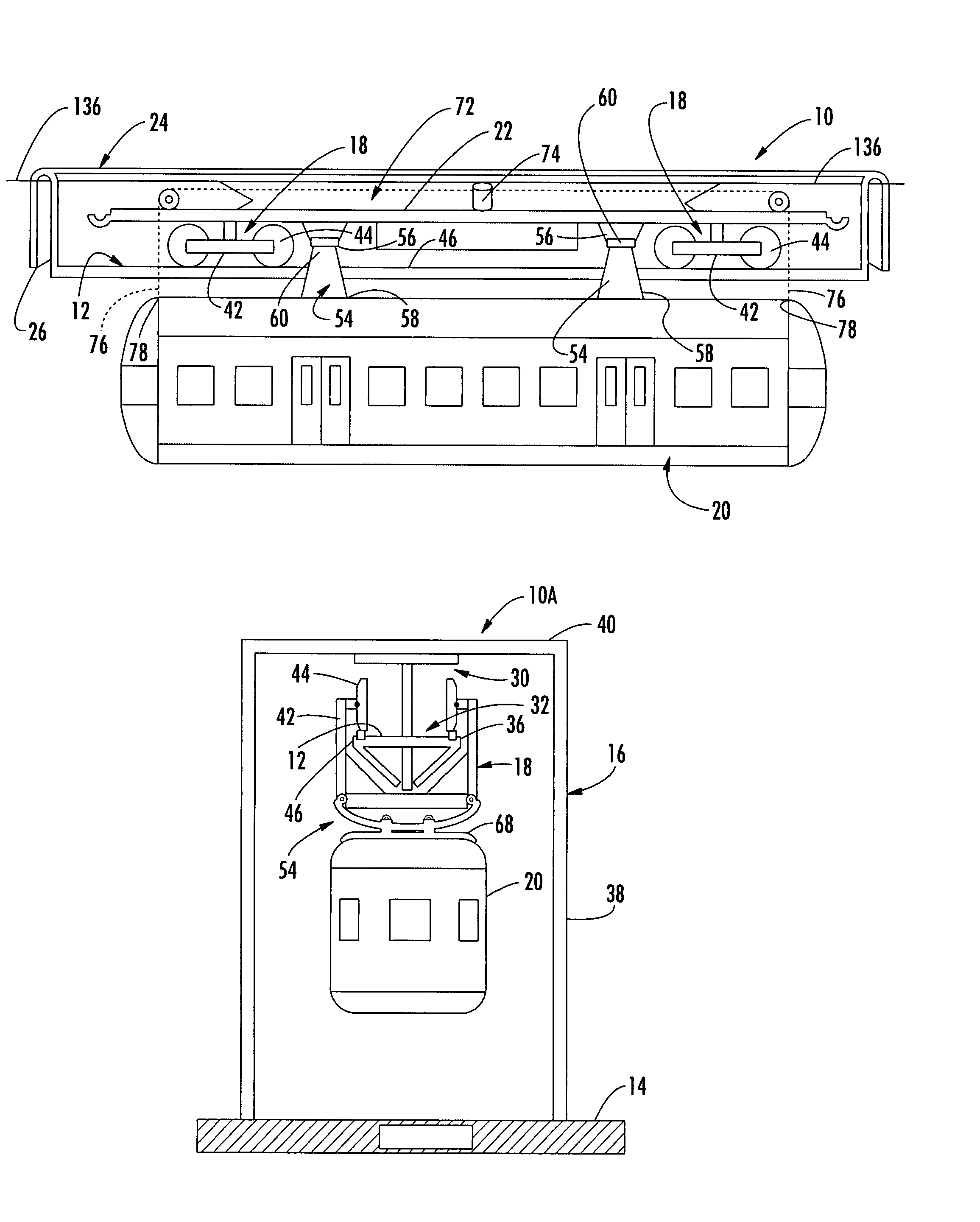 Overhead suspended transportation system and method