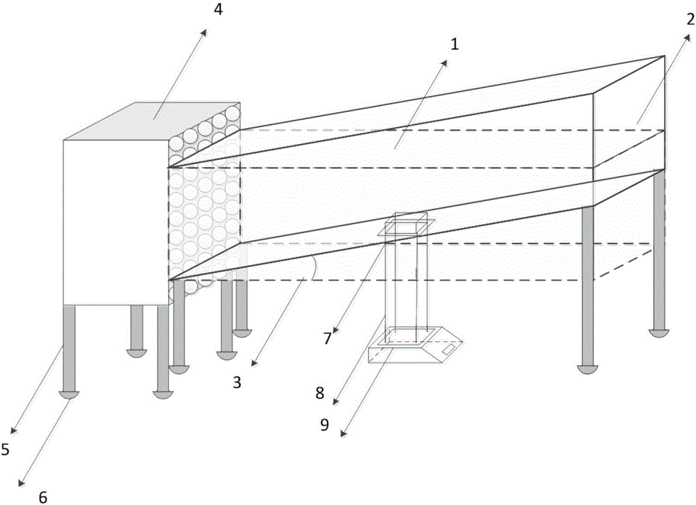 Fire simulation experiment device for slope adjustable tunnels under action of longitudinal wind