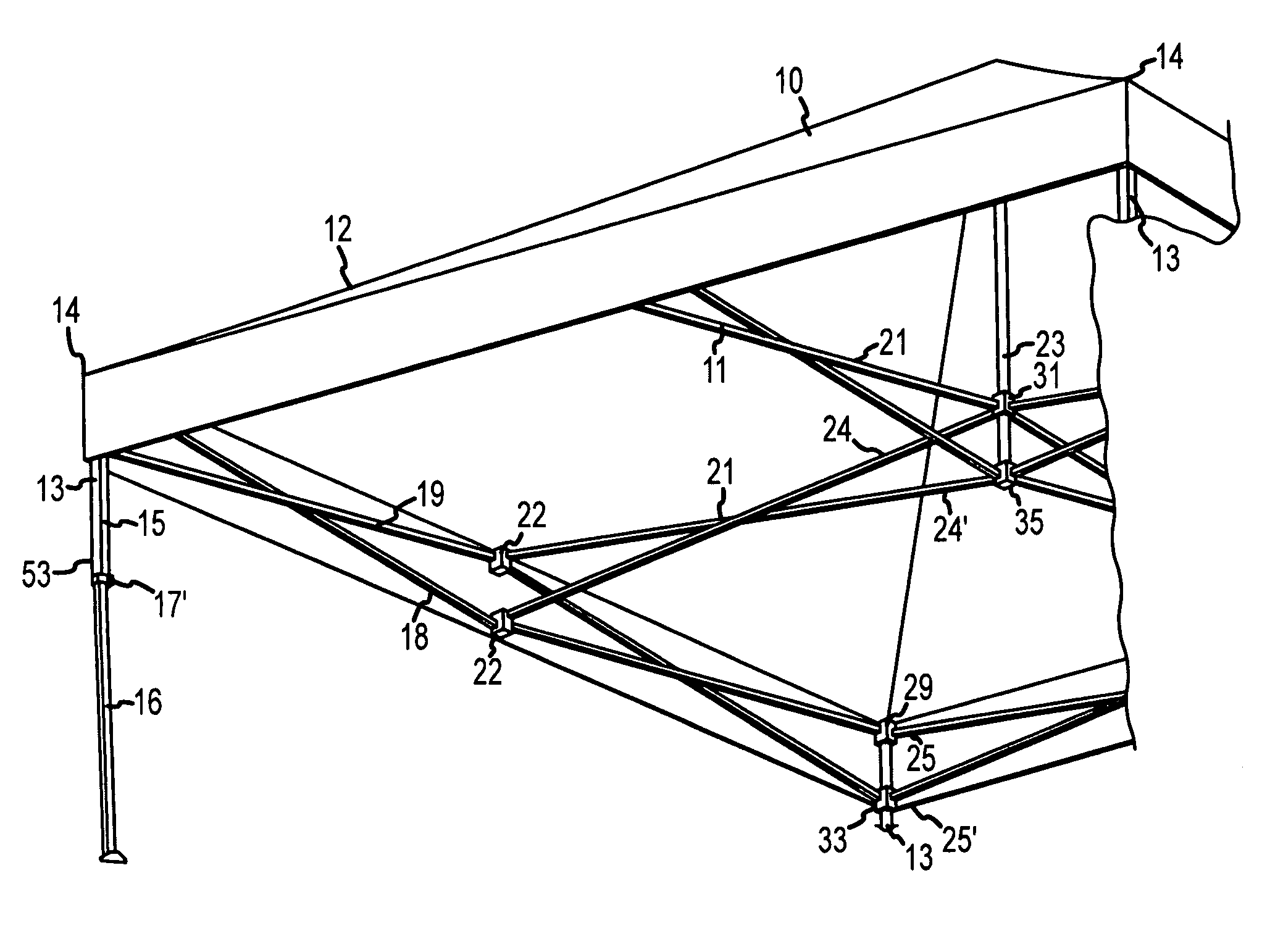 Corner molding and stop assembly for collapsible shelter