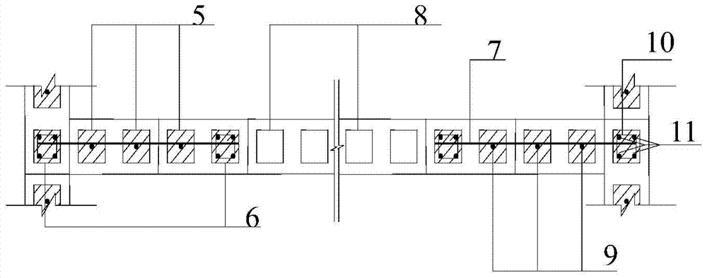 An energy-dissipating joint-limb anti-seismic wall of a composite connecting beam with reinforced grouting-hole blocks and its manufacturing method