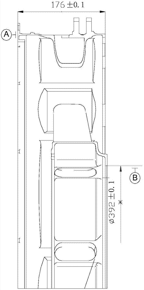 Primary machining method for baseline of bearing frame casting piece of oblique support plate