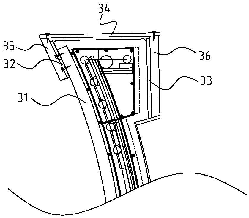 Cornice formwork support device, support and dismantling method on race track