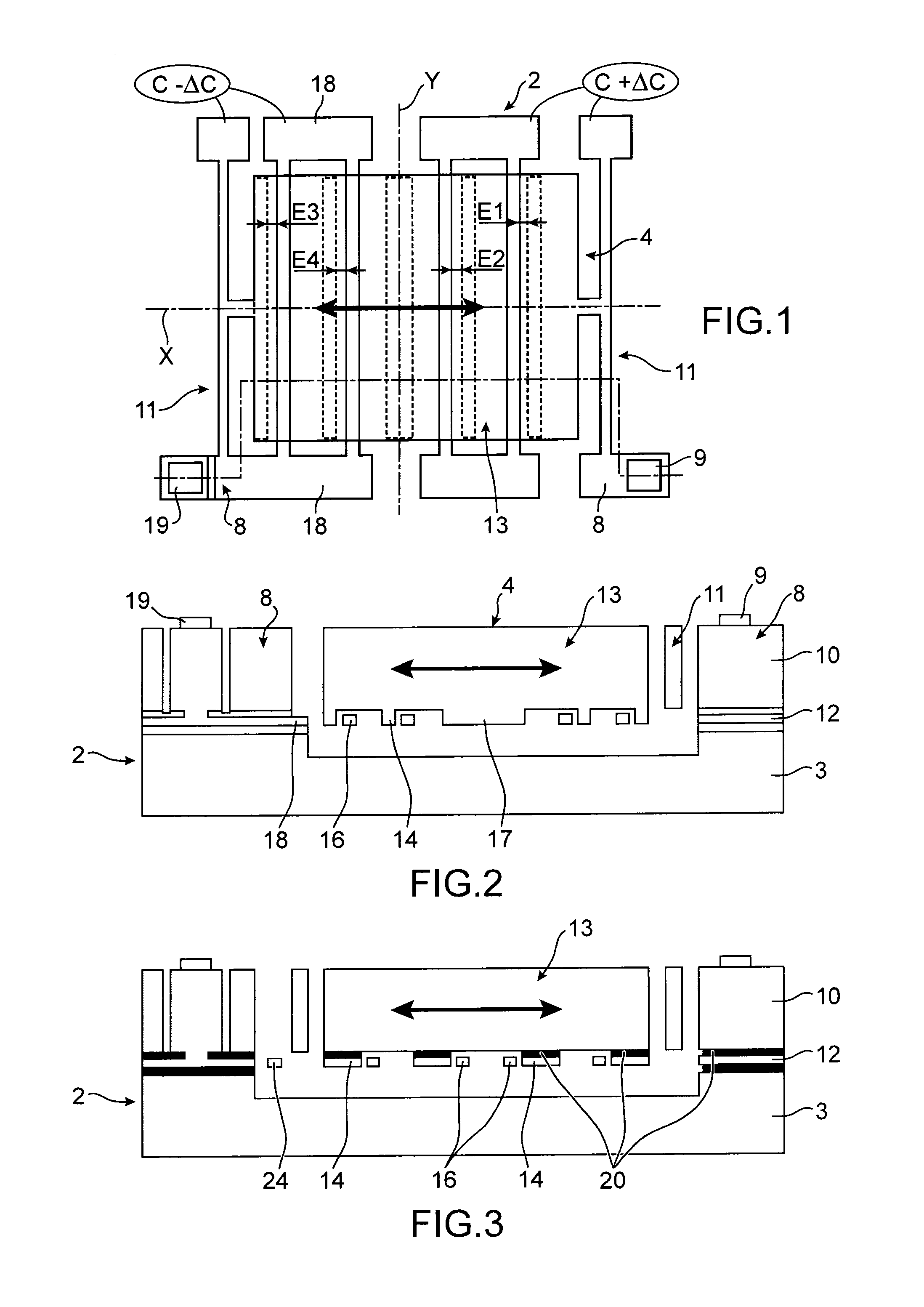 Capacitive microelectronic and/or nanoelectronic device with increased compactness