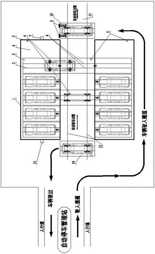 Lifting and transferring stereo garage for achieving automatic placing-in and taking-out operation outside