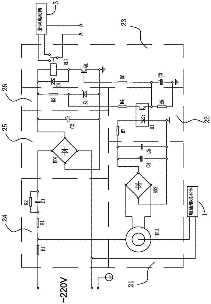 Fresh air linkage controller and range hood using same