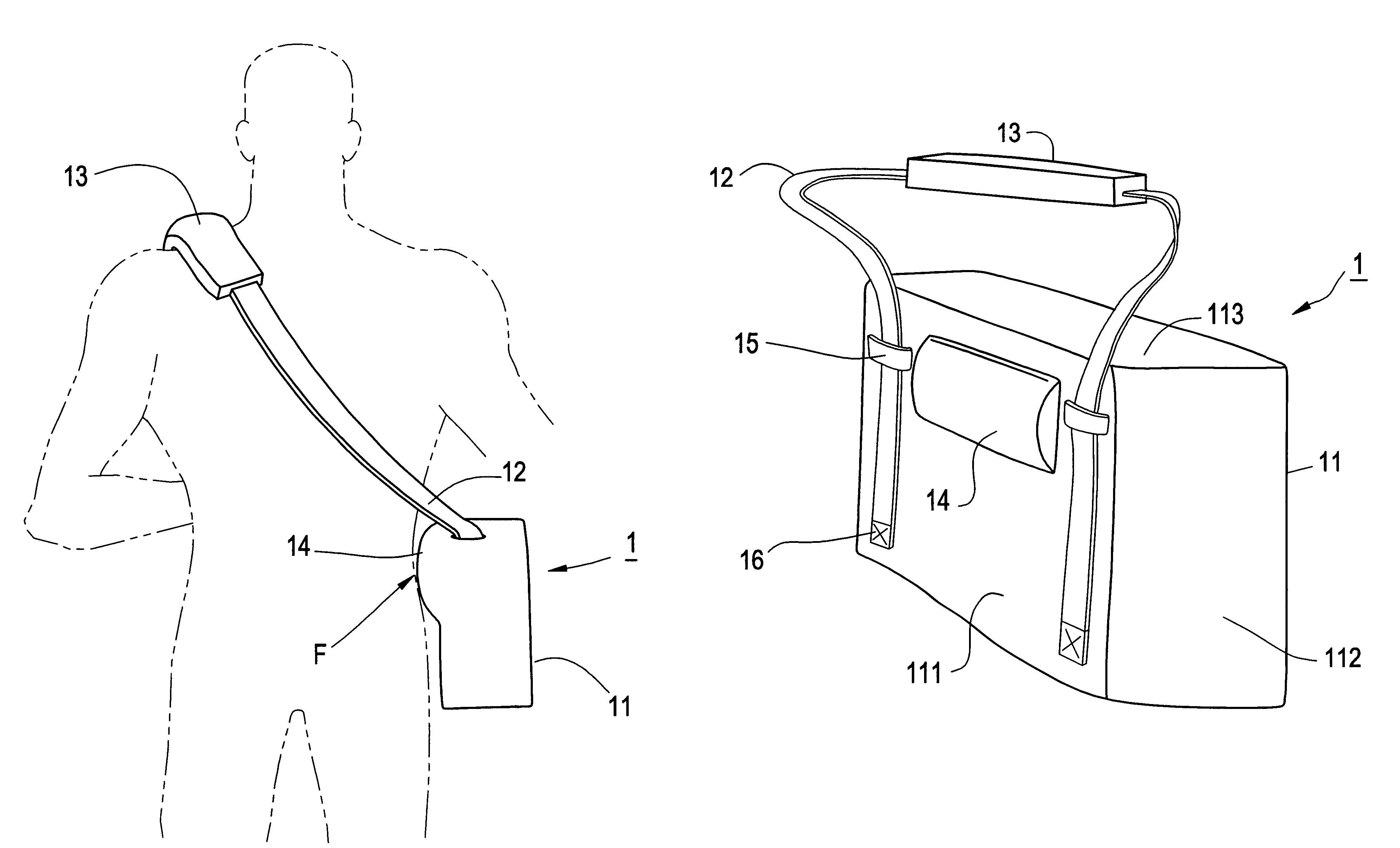 Shoulder carrier with inflatable lumbar support