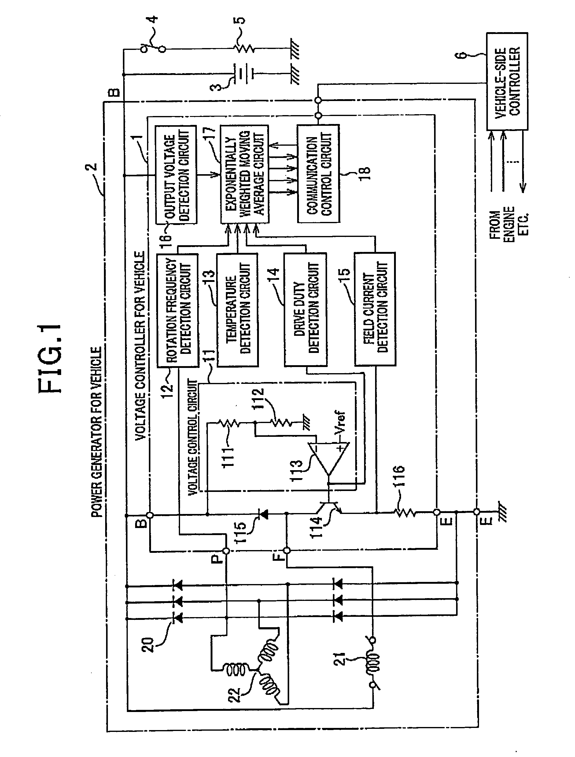 Voltage controller for vehicle using averaged status signal