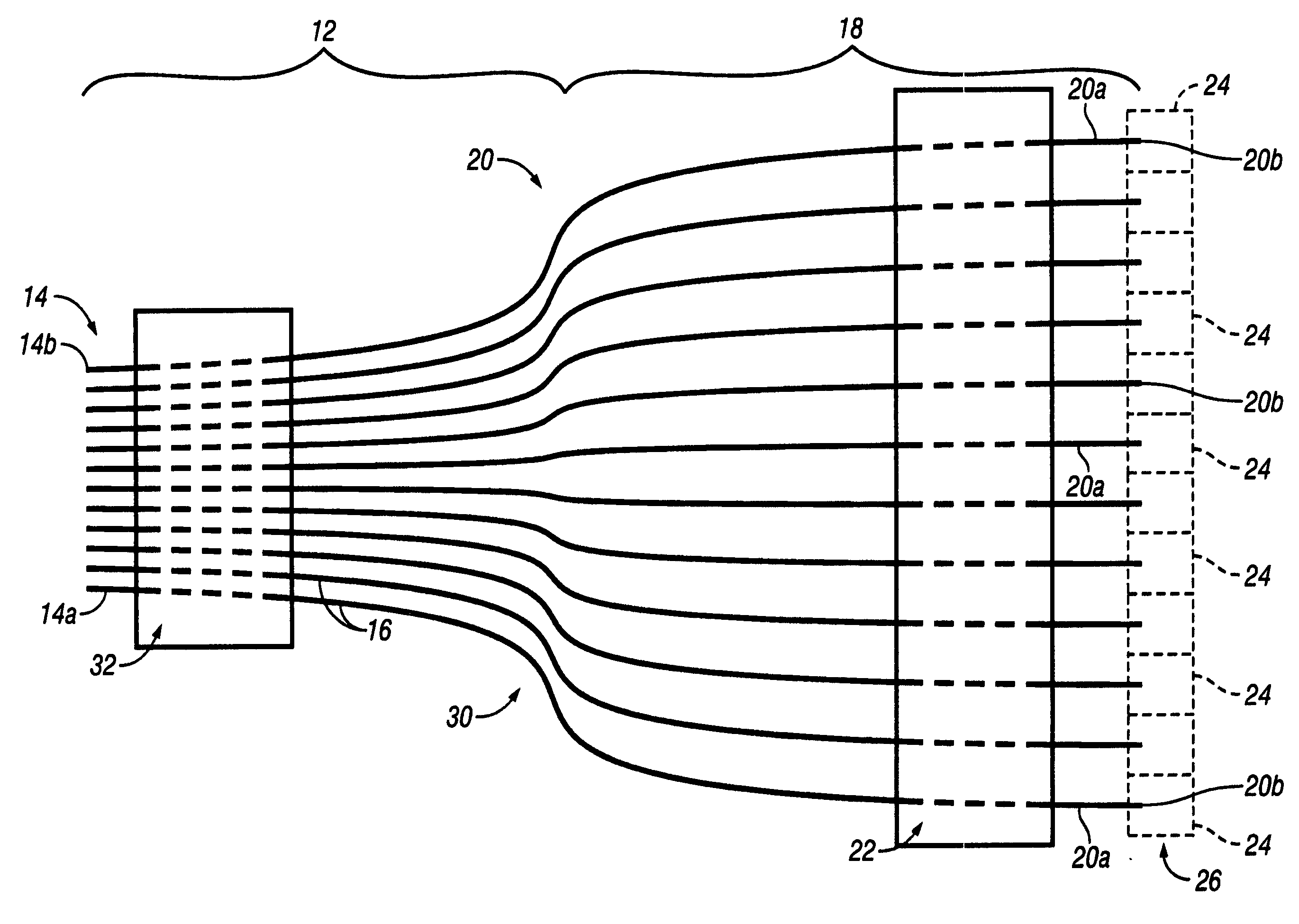 Parallel fiber-fan-out optical interconnect for fiber optic system