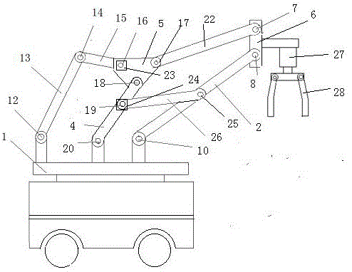 Multi-connecting-rod variable-freedom-degree feed stacking manipulator driven by servo motors