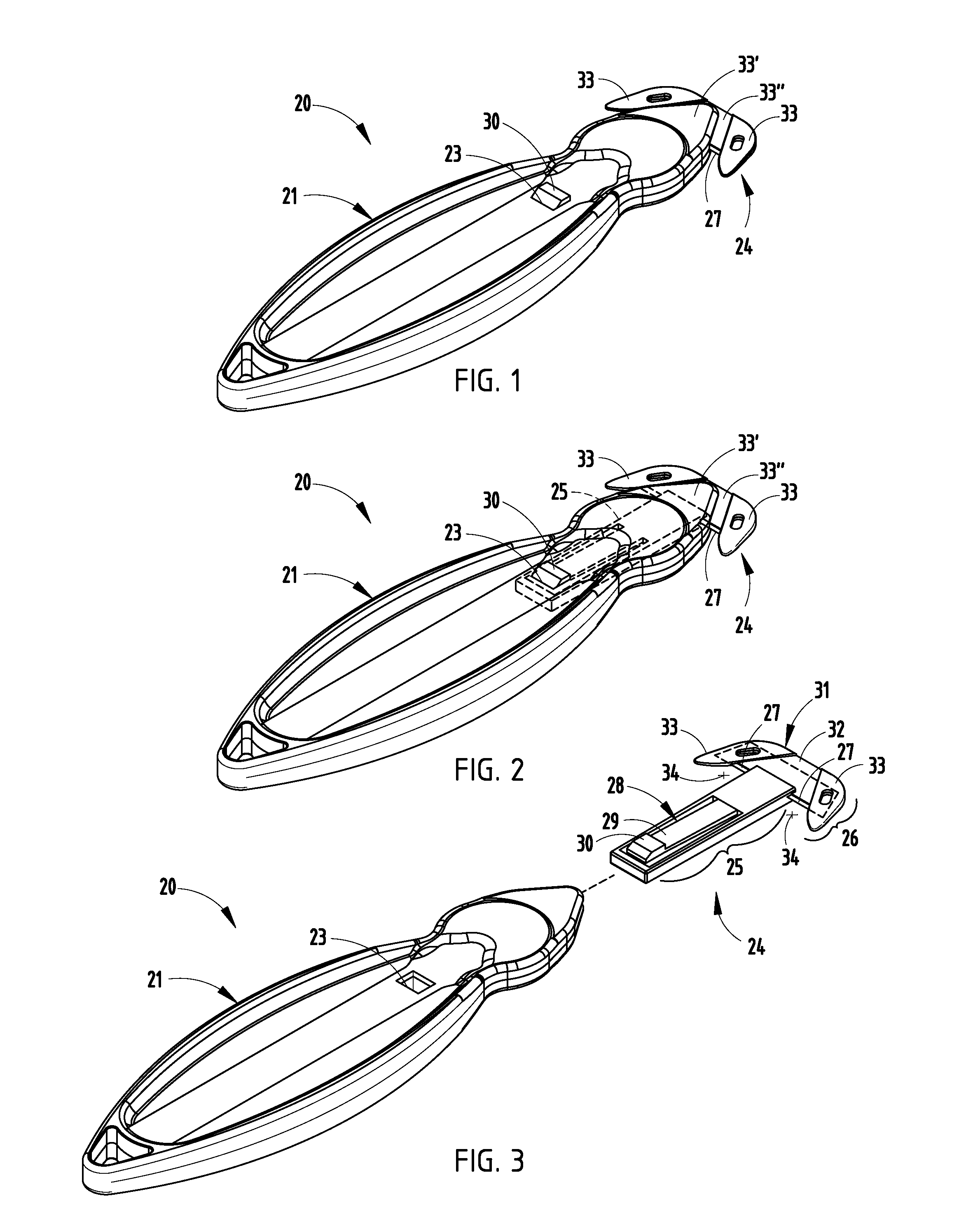 Tool with ergonomic handle and replaceable cutter head