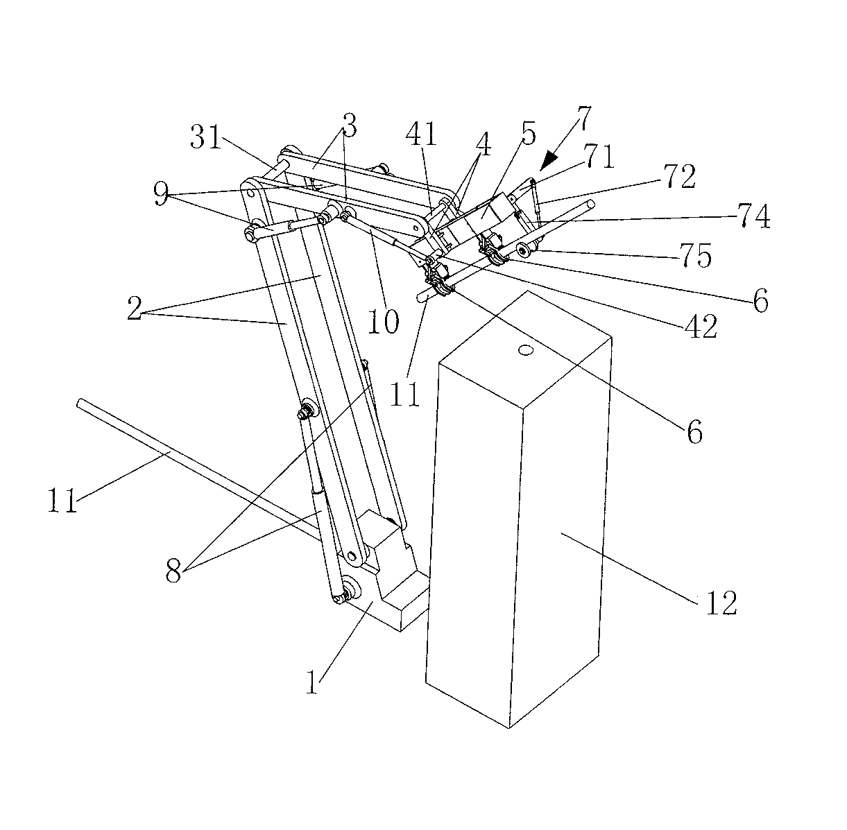 Drill rod assembling and disassembling mechanical arm of myriameter well drill