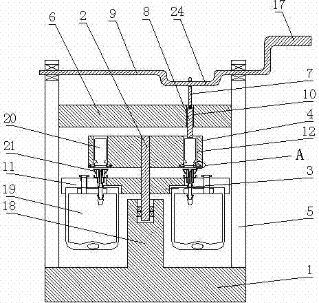 Instrument for perpendicularly assembling chemical mixer and penicillin bottle