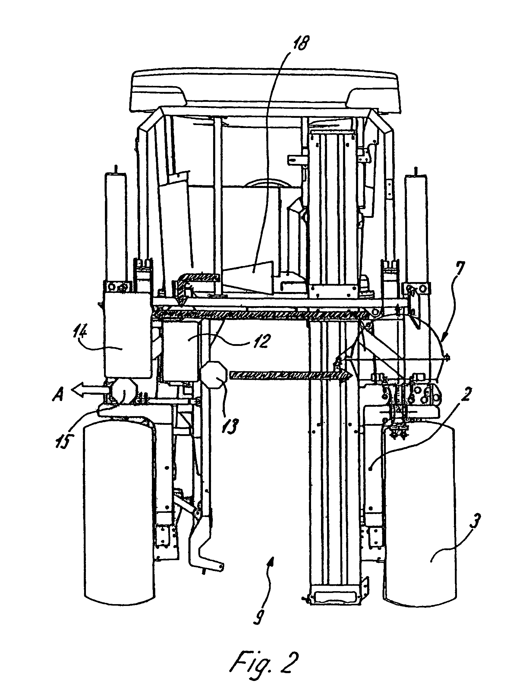 Vehicle and method for harvesting espalier fruit, especially berries or grapes