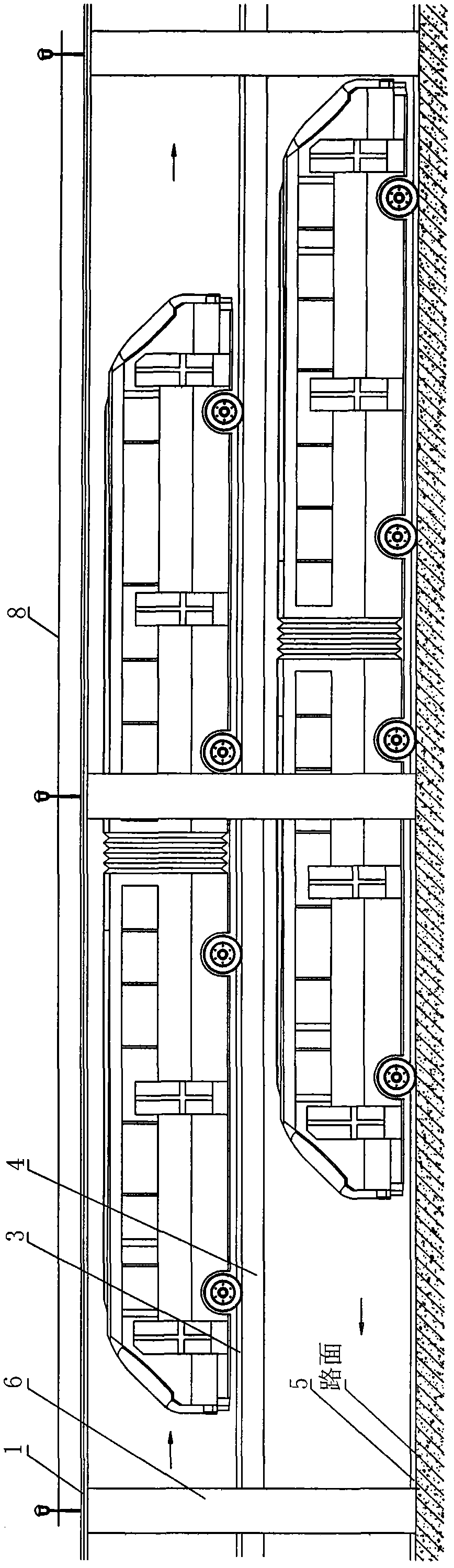 Double-layer double-way rail compatible green transit system