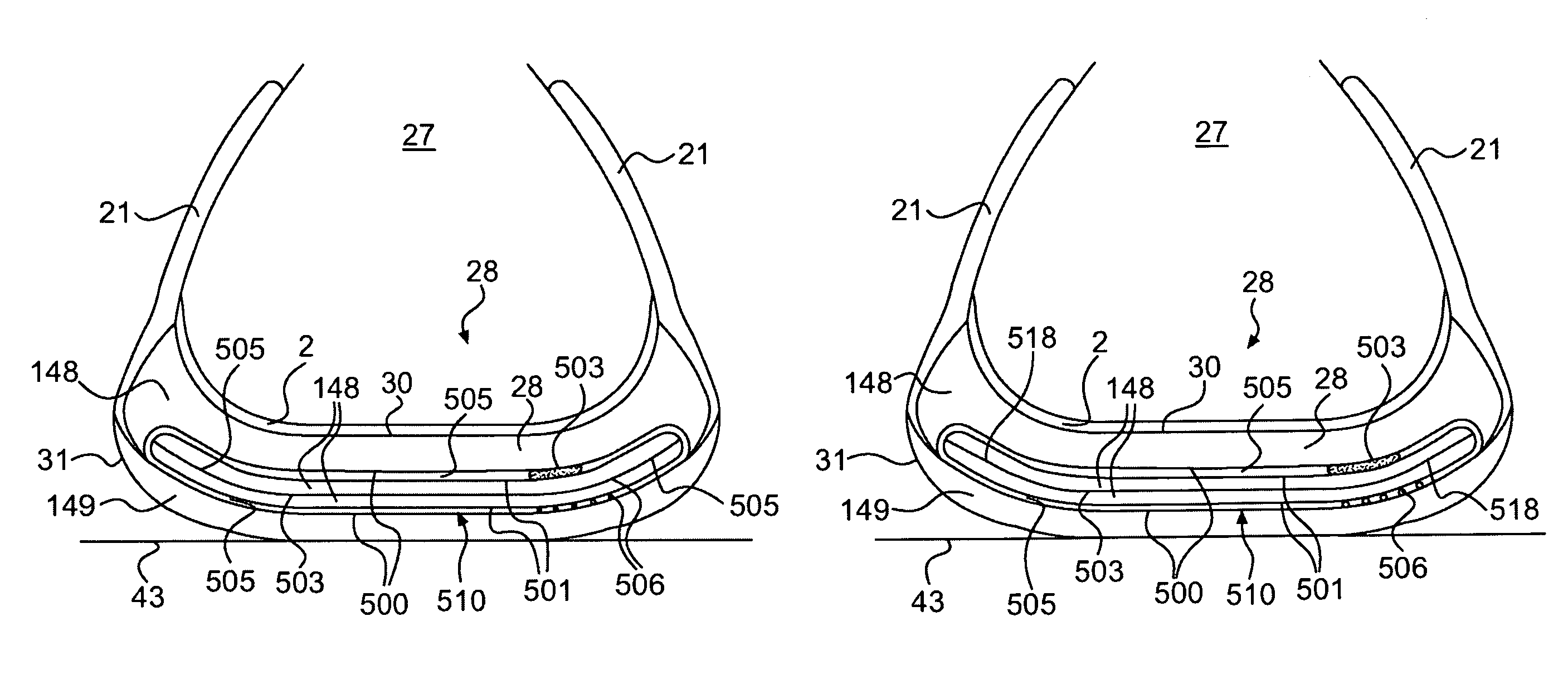 Devices with internal flexibility sipes, including siped chambers for footwear