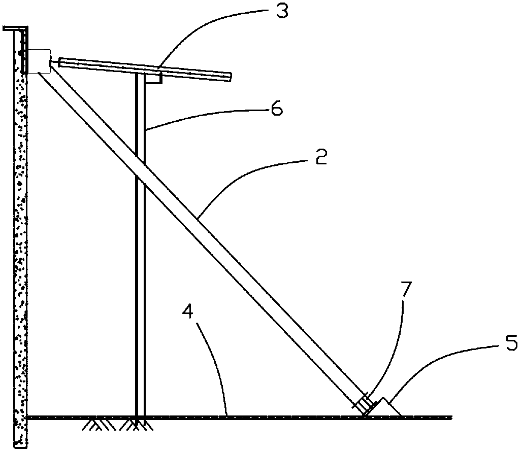 Foundation pit supporting structure with oblique support and pre-stress surrounding purlin