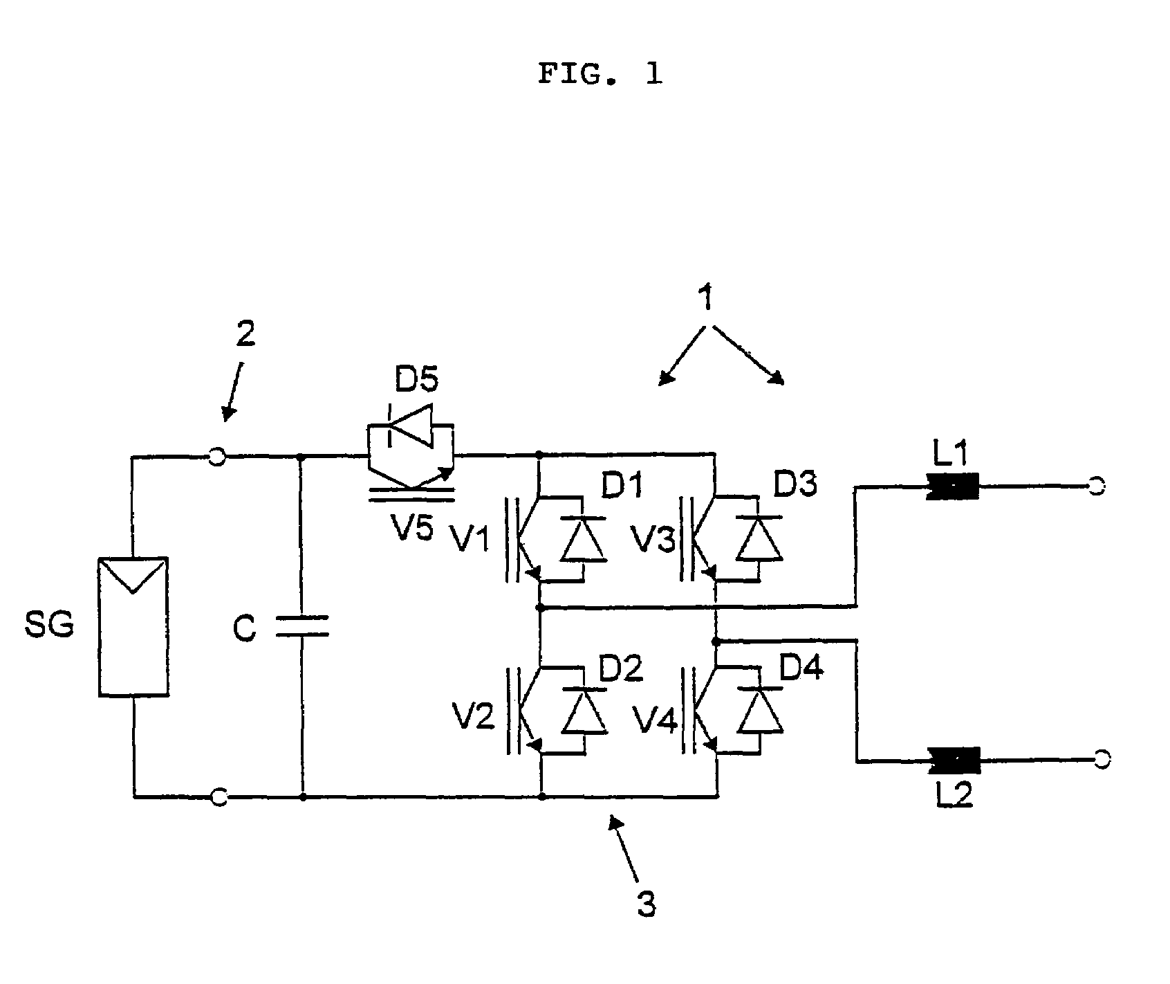 Method of converting a direct current voltage from a source of direct current voltage, more specifically from a photovoltaic source of direct current voltage, into a alternating current voltage