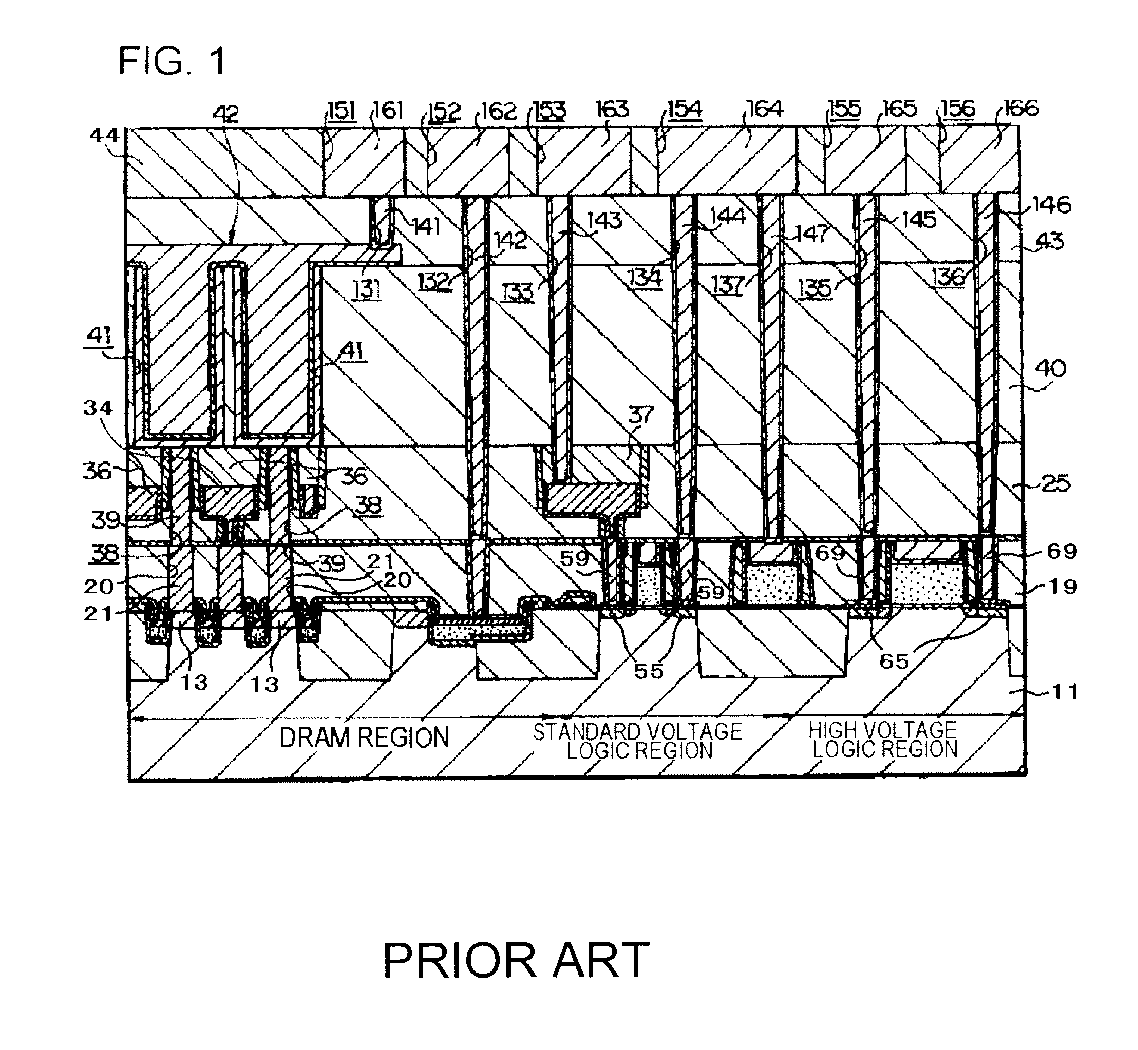 Memory embedded logic semiconductor device having memory region and logic circuit region