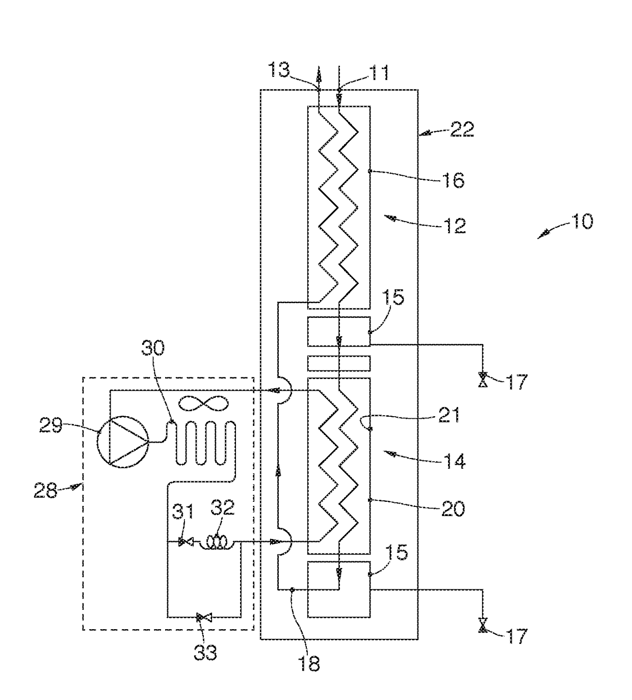 Cooling dryer for compressed air and corresponding method