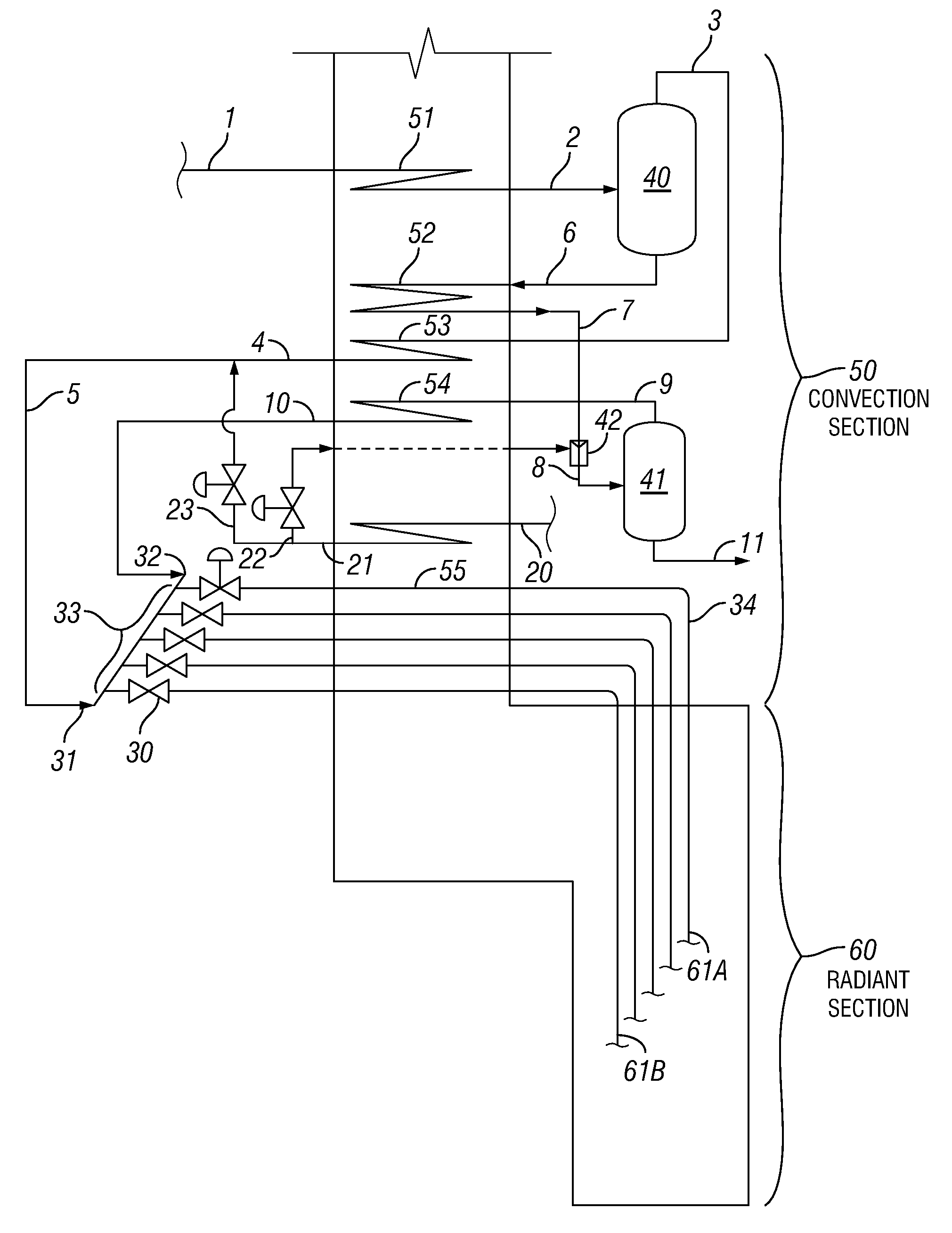 Process for producing lower olefins from hydrocarbon feedstock utilizing partial vaporization and separately controlled sets of pyrolysis coils