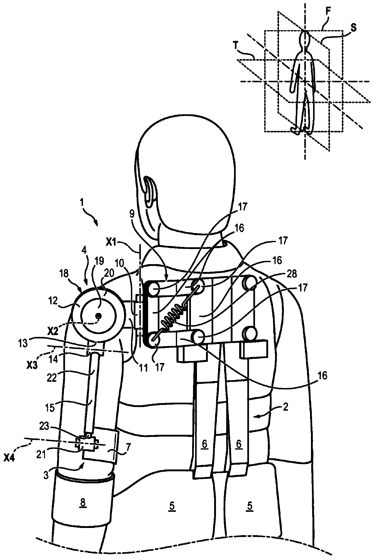 Exoskeleton structure adapted to the shoulder