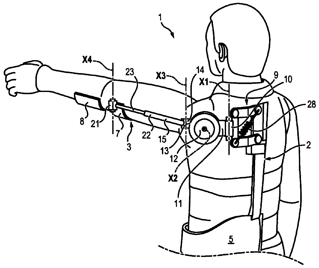 Exoskeleton structure adapted to the shoulder