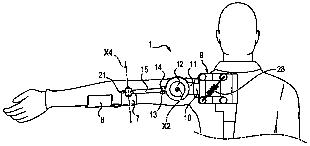 Exoskeleton structure adapted to the shoulder