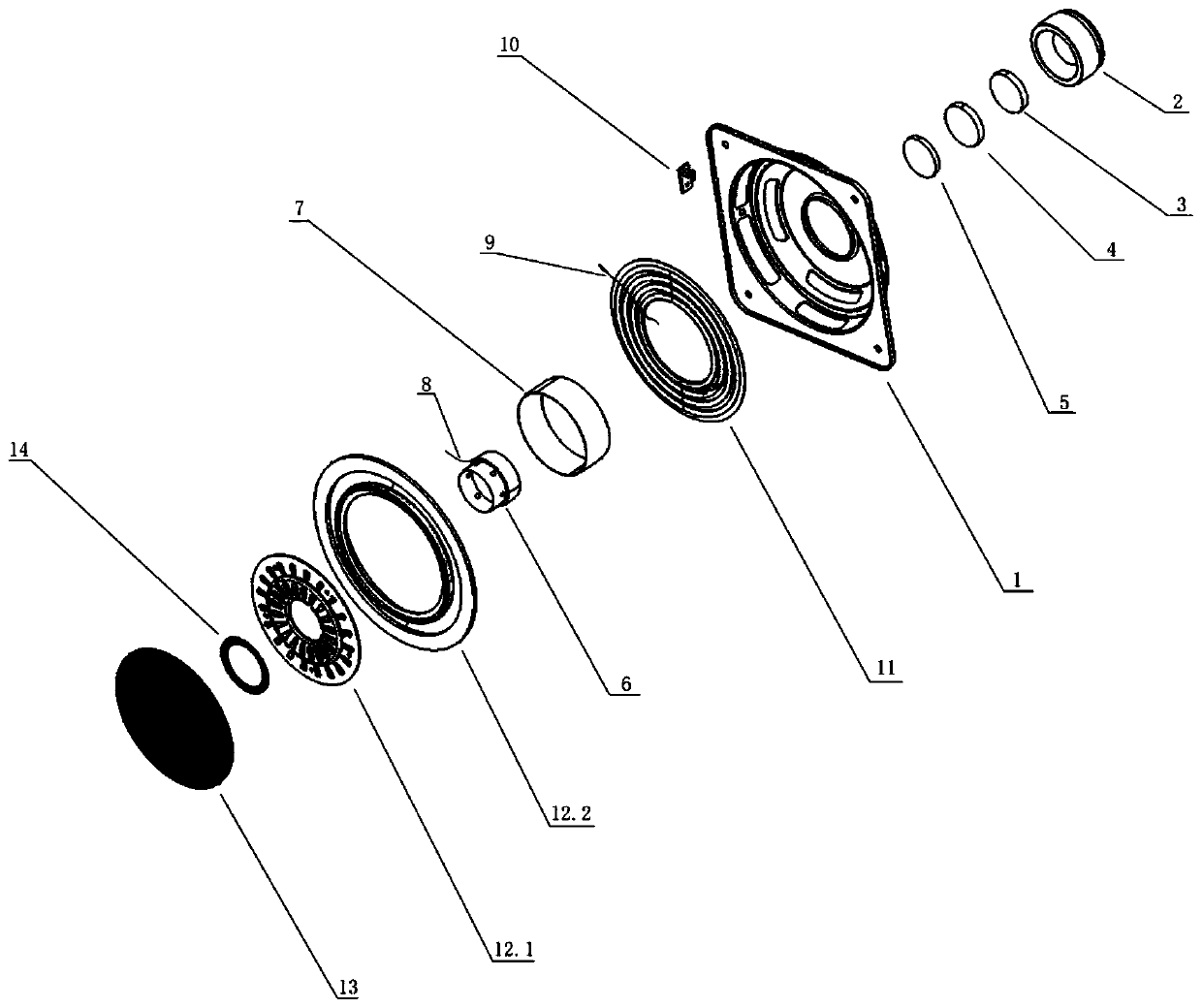 Thin loudspeaker with multiple suspension supports