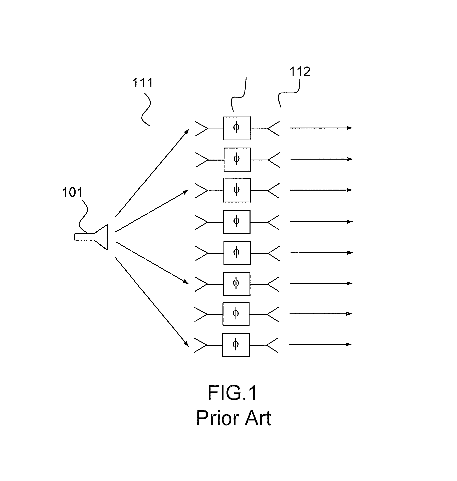 Radiating cell having two phase states for a transmitting network