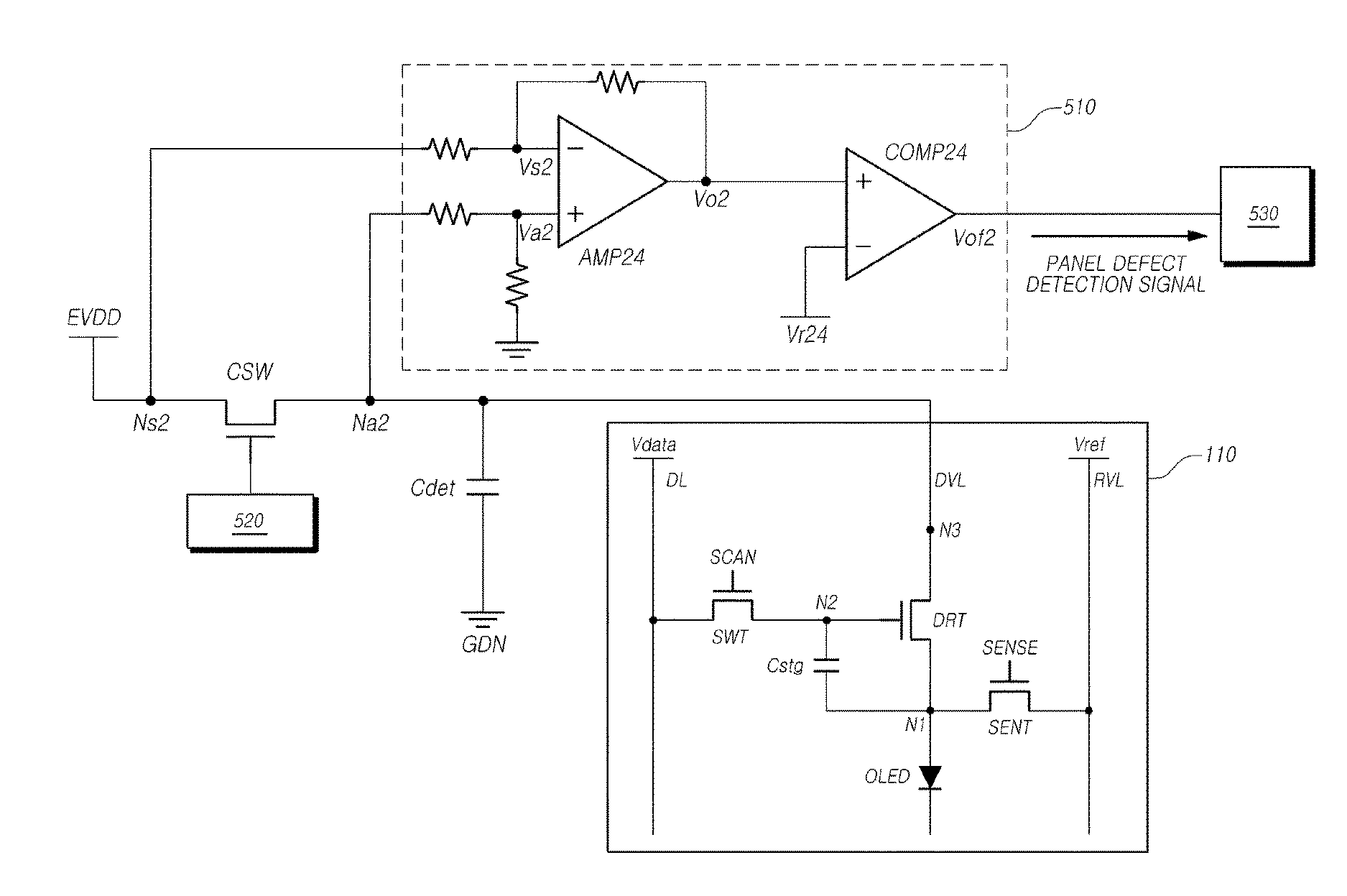 Display device, panel defect detection system,  and panel defect detection method