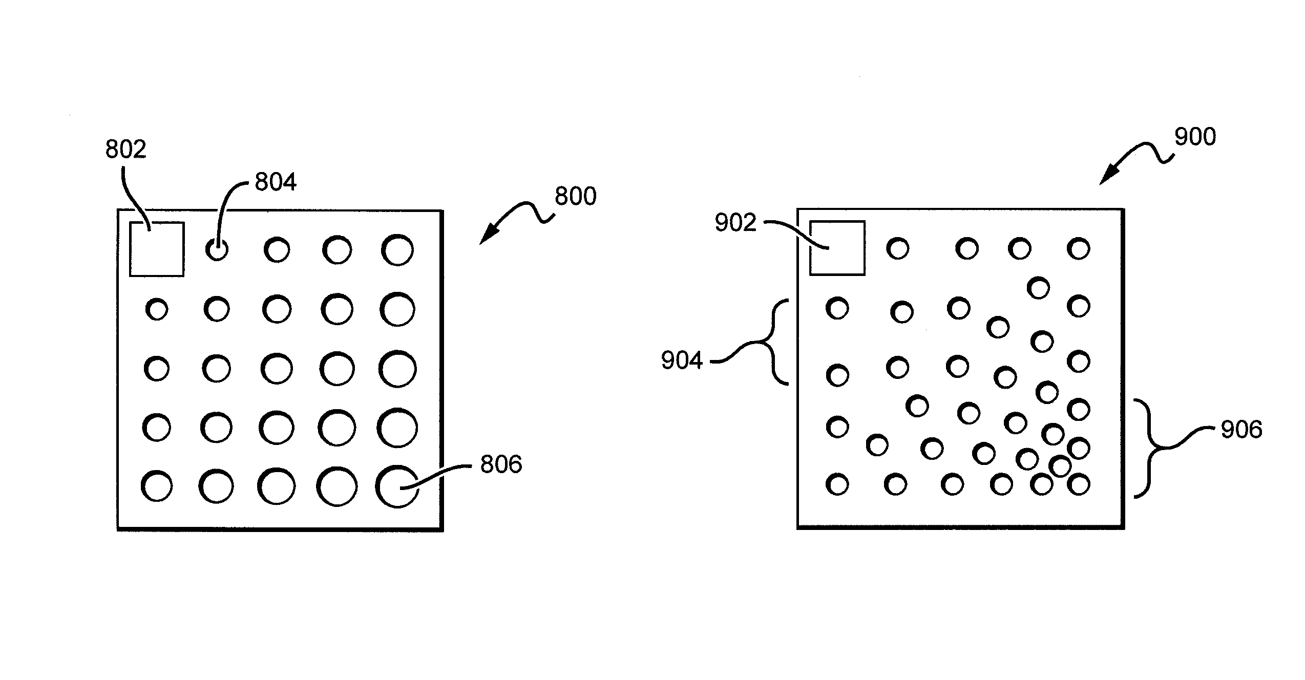 Graded vias for LED chip P- and N- contacts