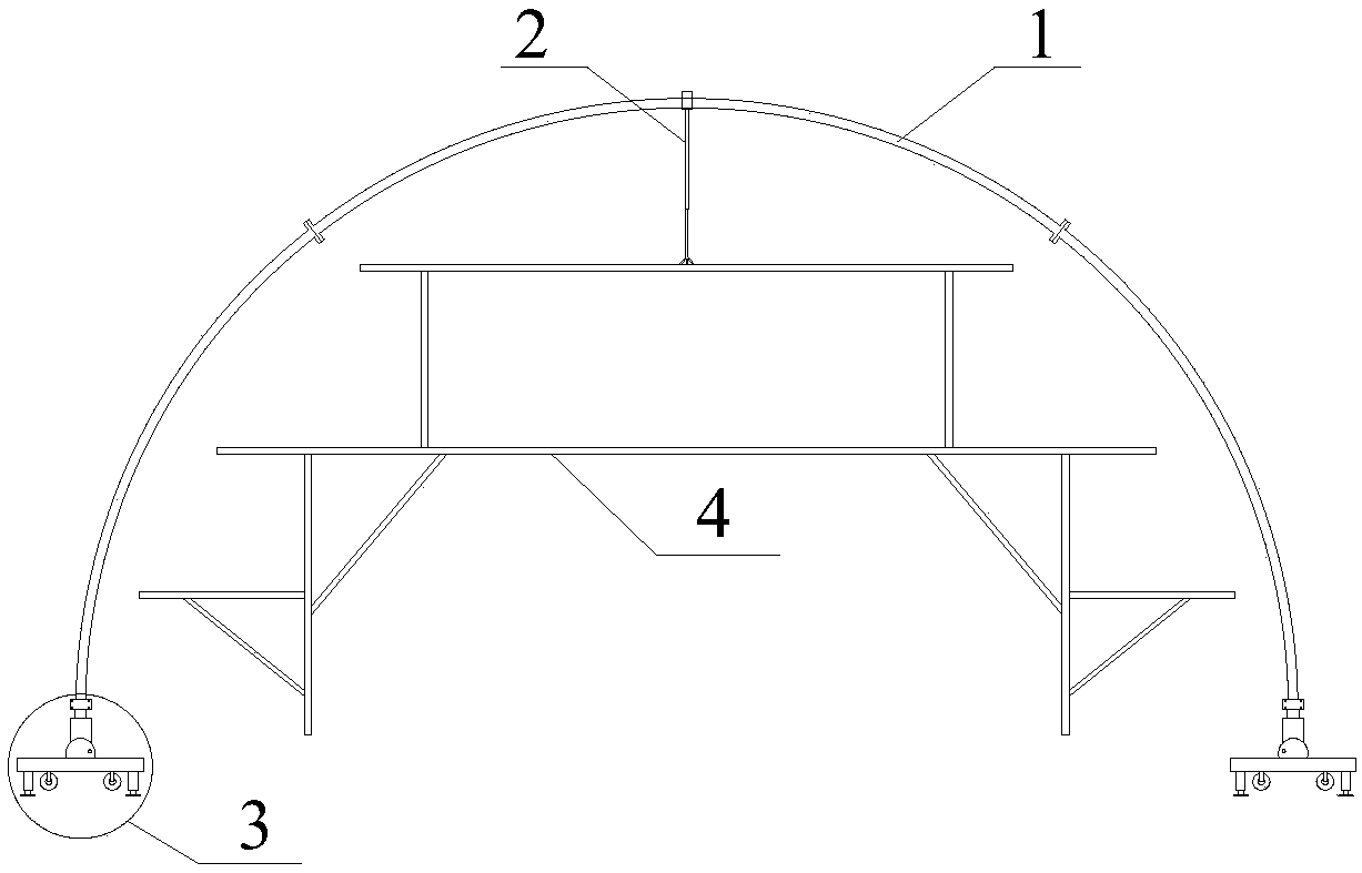 Assembly device and construction technology for restrained concrete arch frame