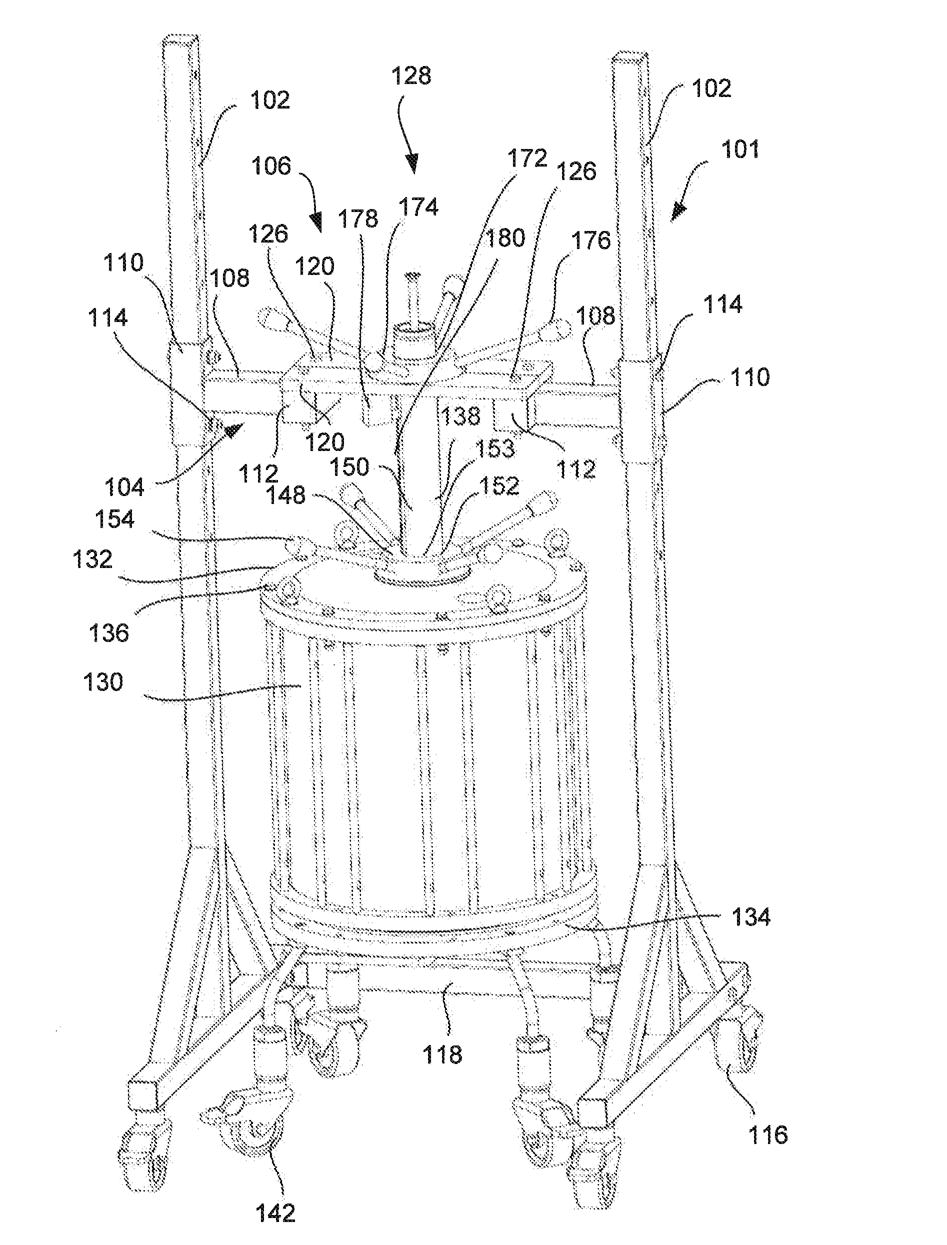 Chromatography column frame and method of conducting maintenance on and packing of a chromatography column