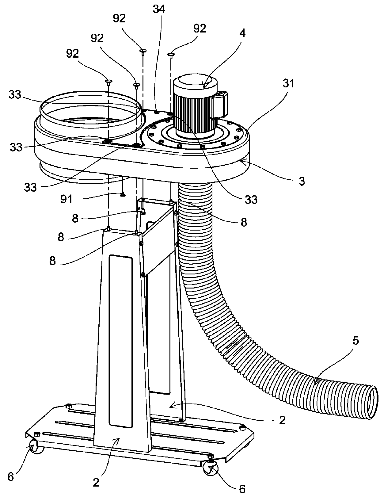 Dust collector for collecting sawdust and wood chips