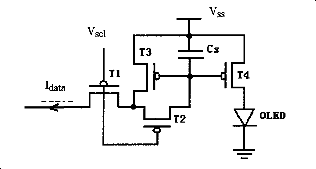 Current mirror type TFT-OLED display image element unit circuit and its production method