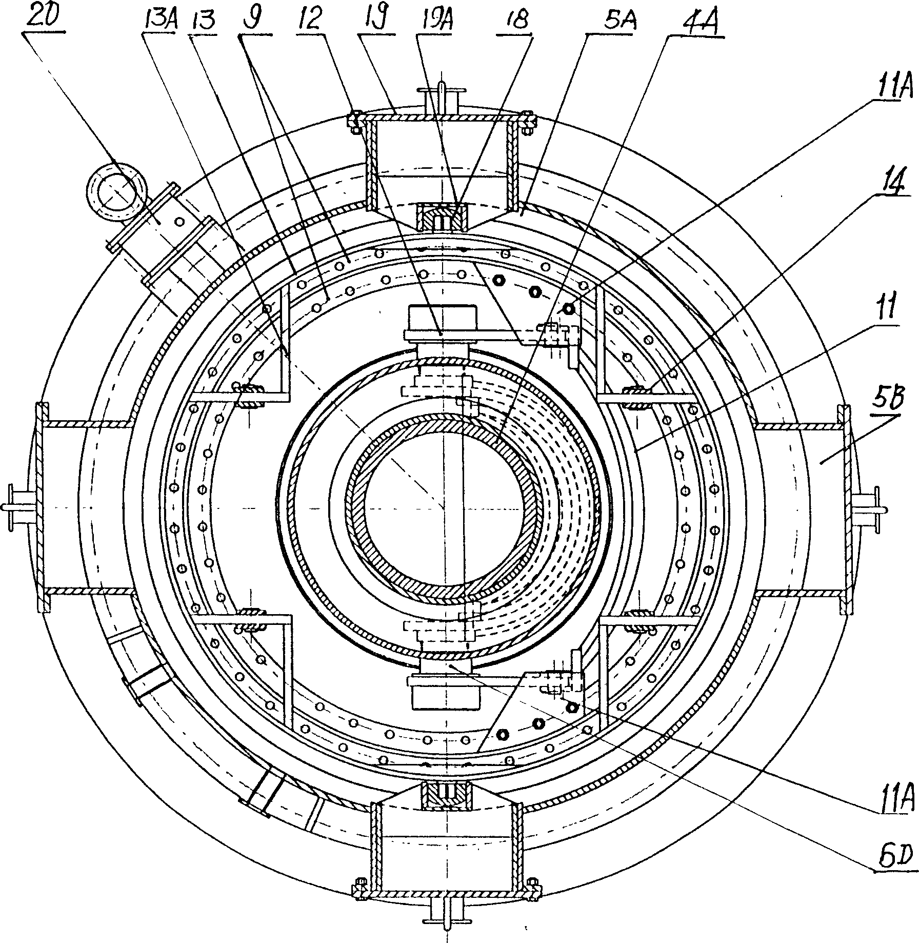 Chute-type furnace roof distributor driven via self-centering combined link rod