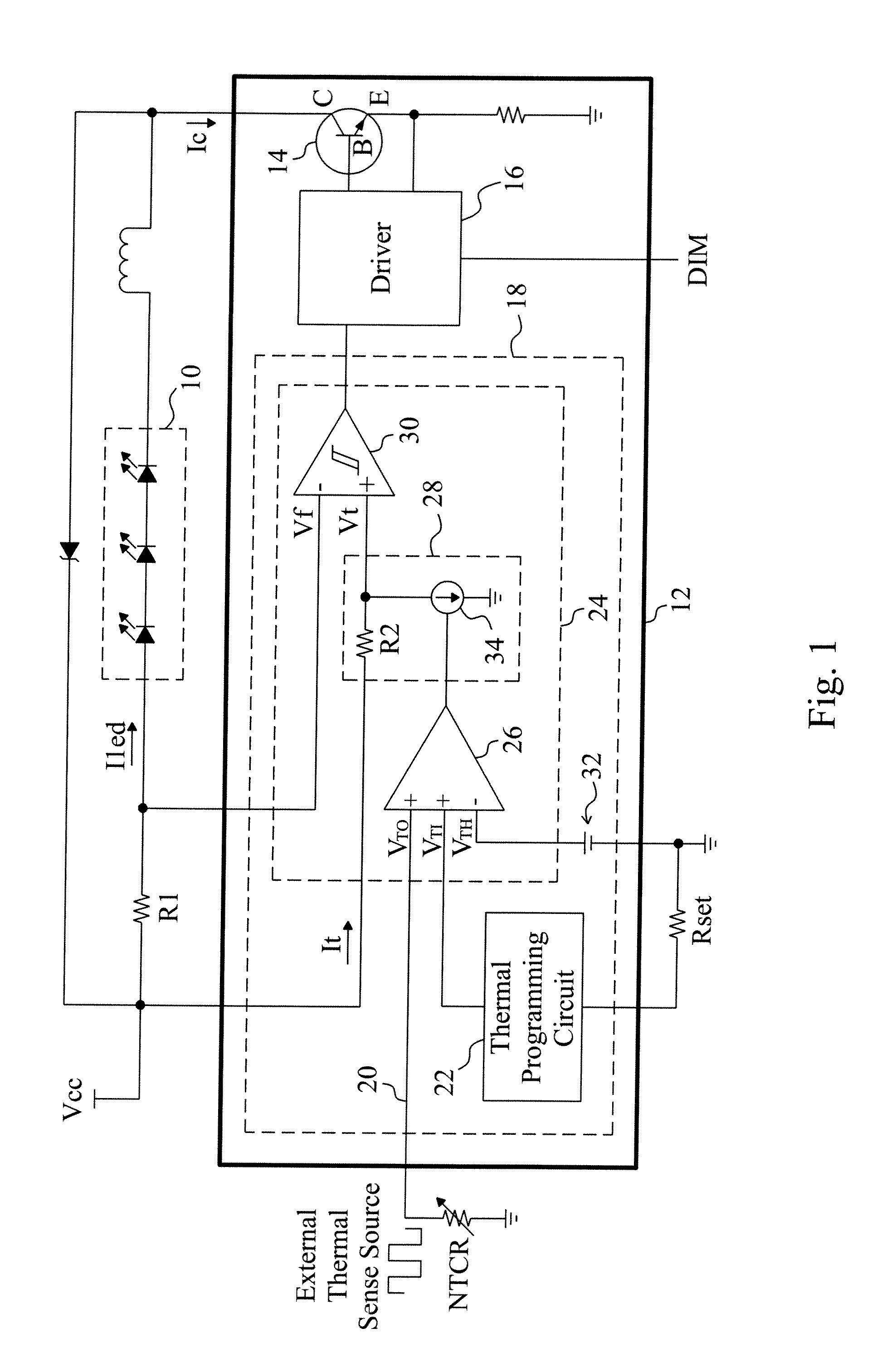 Thermal foldback control for a light-emitting diode